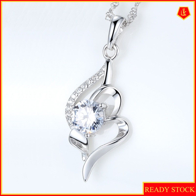 [Ready Stock]Fashion Inlaid Diamond Simple Pendant Love Silver Necklace