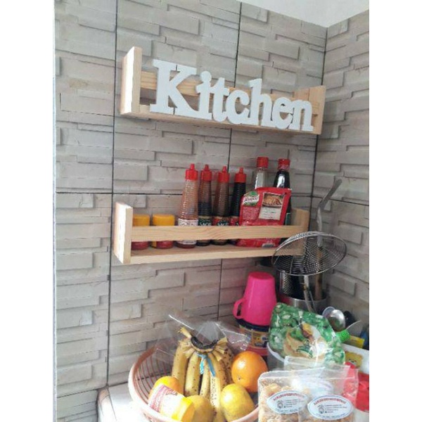 Rak bumbu dapur tempel dinding (tulisan kitchen) multifungsi (41,8.5, 10)