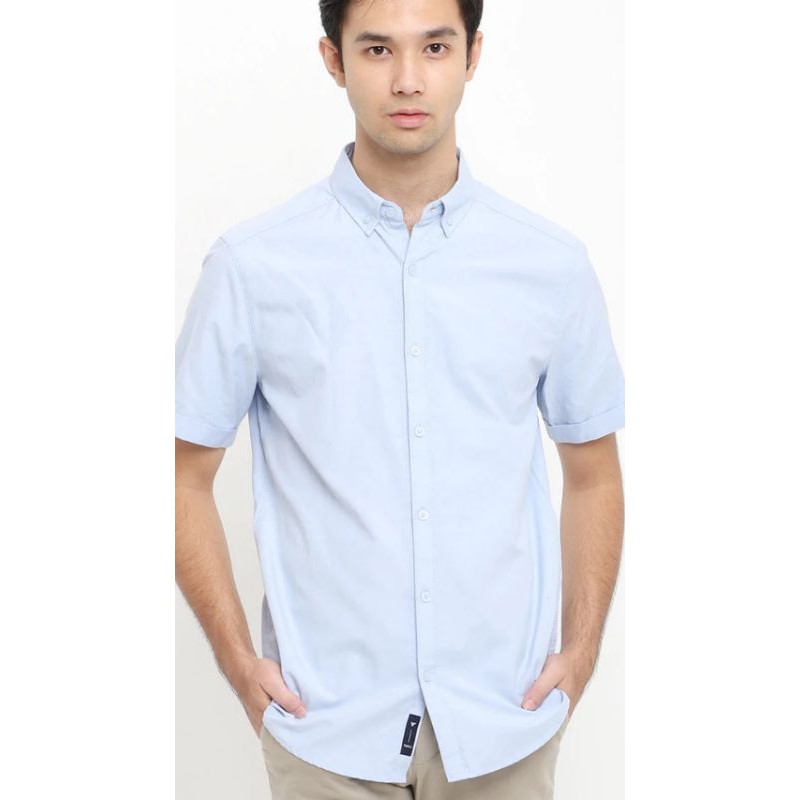 Kemeja Triple Jeans Original - Kemeja Polos - Kemeja Lengan Pendek Pria - Light Blue