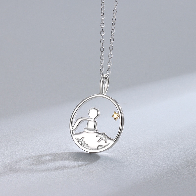 Kalung Rantai Klavikula Dengan Liontin Hewan Pangeran Dua Warna Bahan Alloy Untuk Pasangan