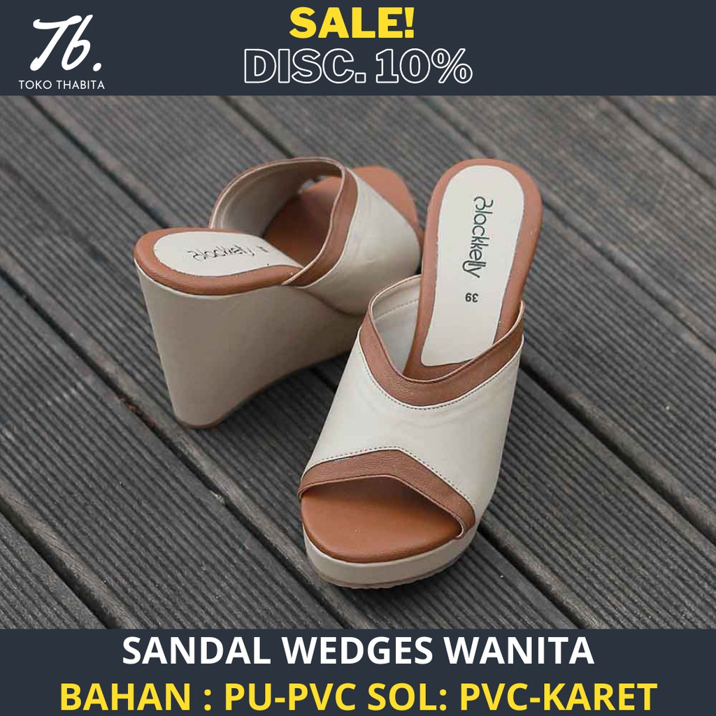 Sandal Wedges Wanita Fashion Hak Heels Terbaru Blackkelly Original