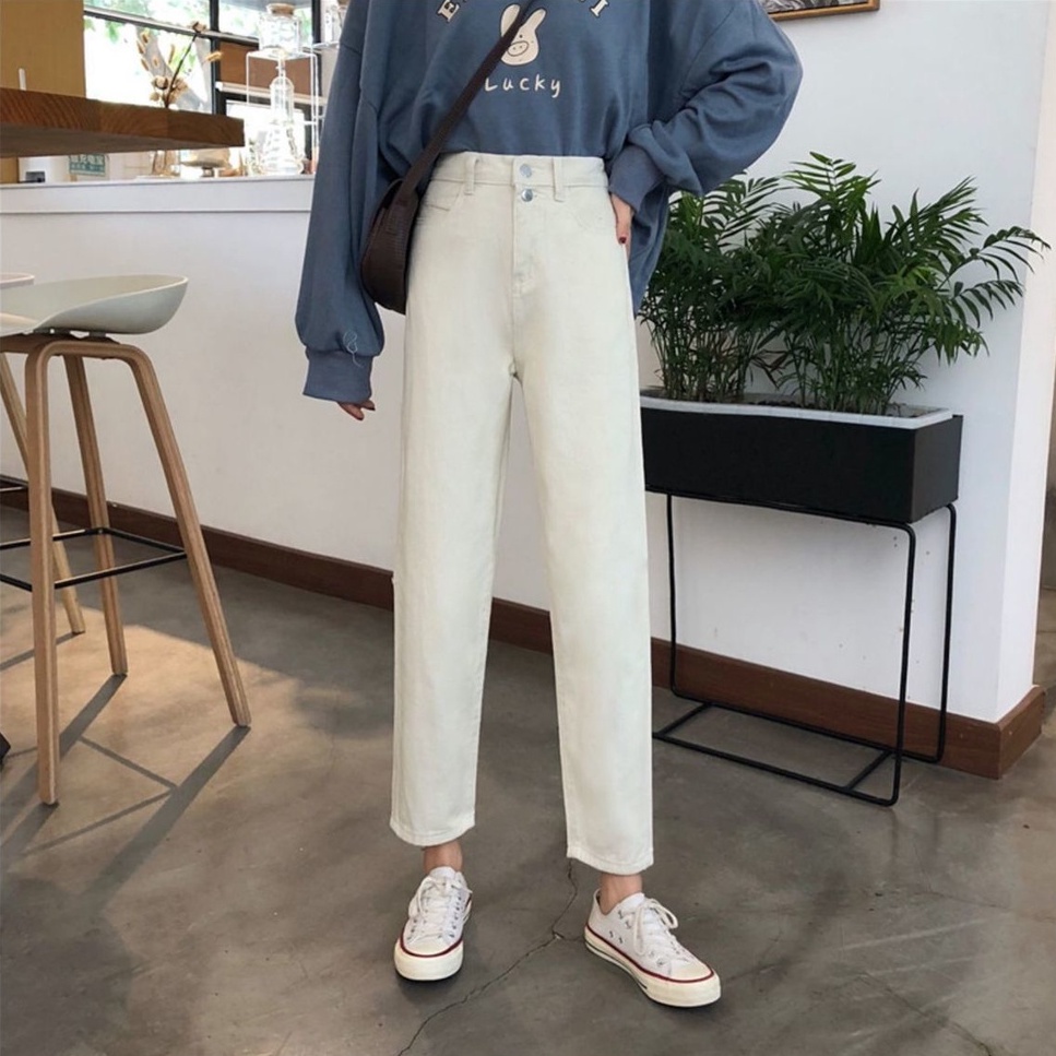 Celana Jeans Wanita High Waist | Korea Style Boyfriend Celana Jeans