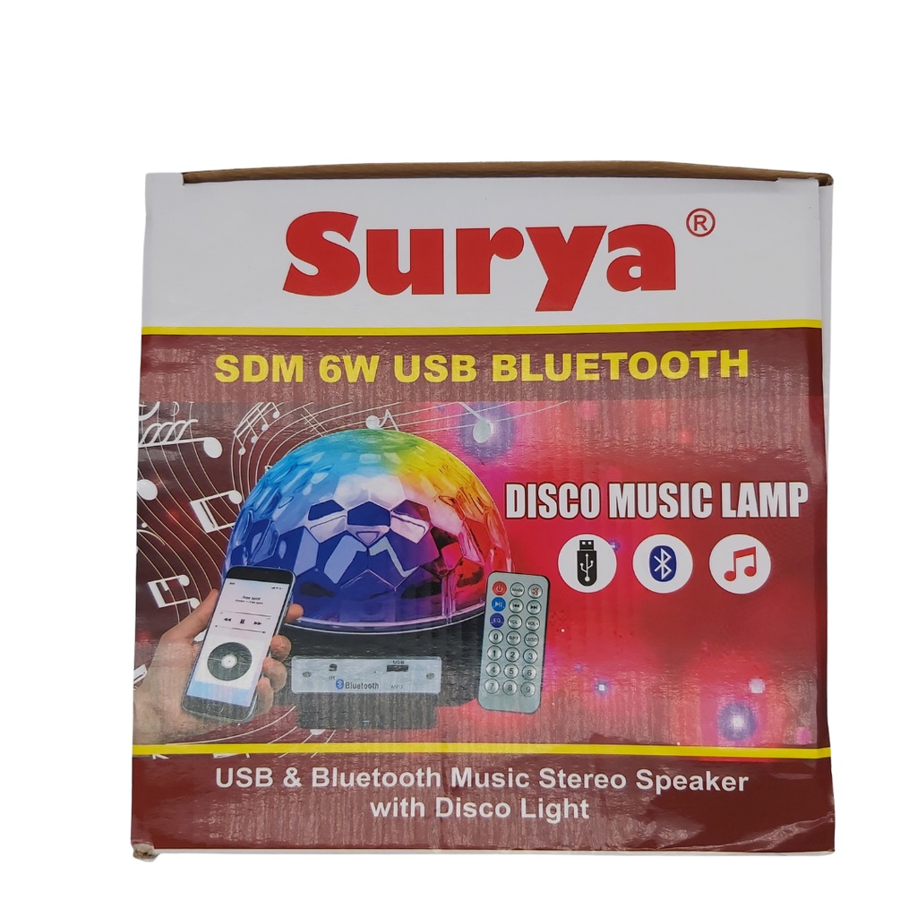 Lampu Disco Ada Speaker Musik Bluetooth Surya SDM 6W Music Box Disco Light
