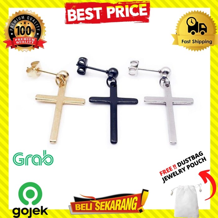 ANTING TINDIK COWO PRIA WANITA TITANIUM SALIB KOREA BTS PREMIUM A6
