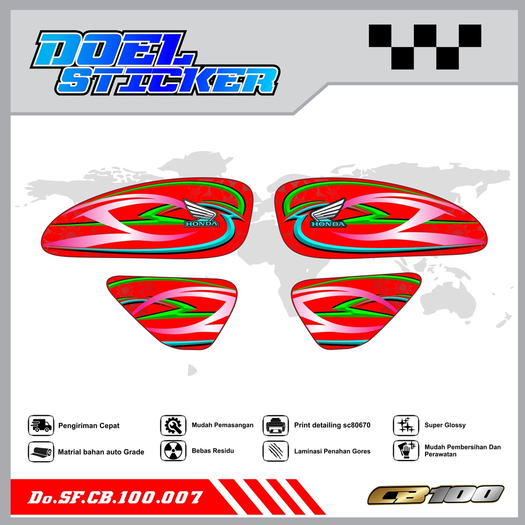 Sticker Striping Honda CB 100 List Variasi Hologram , Crome Doel  007