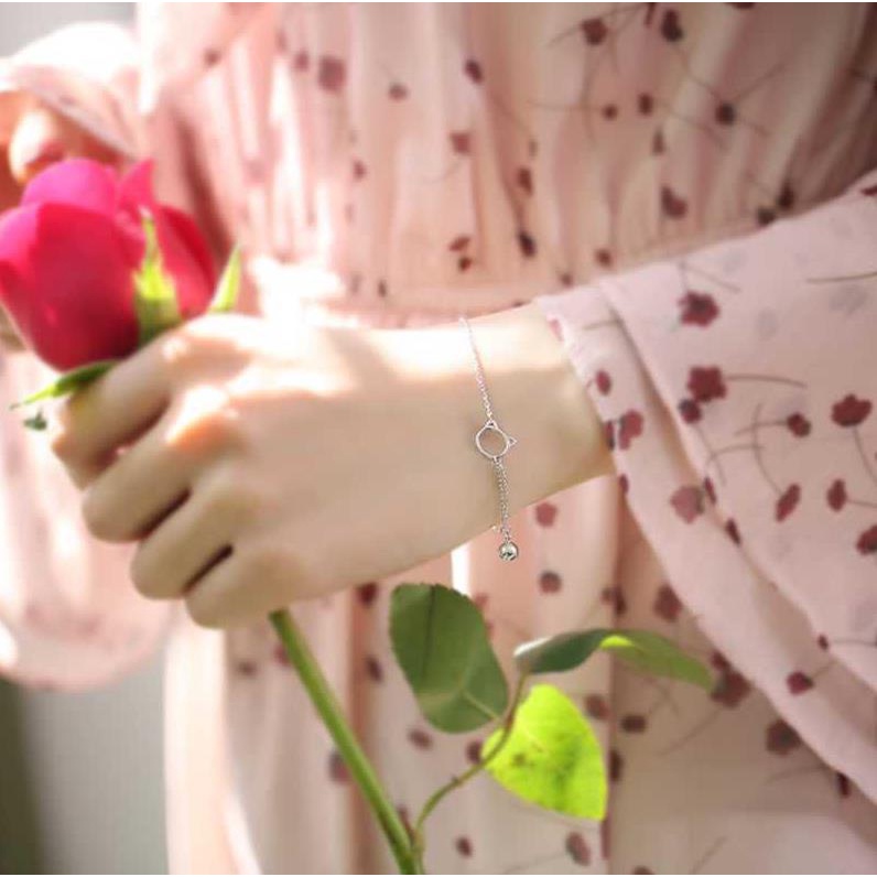 Gelang Rumbai Bahan Stainless Steel Desain Kucing Untuk Wanita