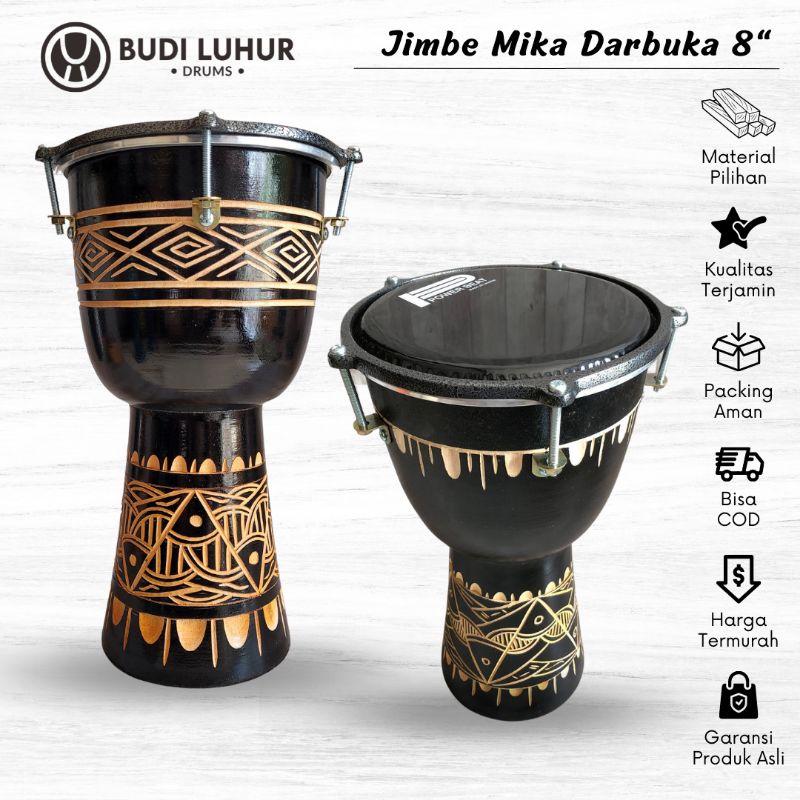 Termurah Gendang Kendang Jimbe Darbuka 40cm Edisi Spesial Black Matte Kulit Asli Mika Power Beat Ukir