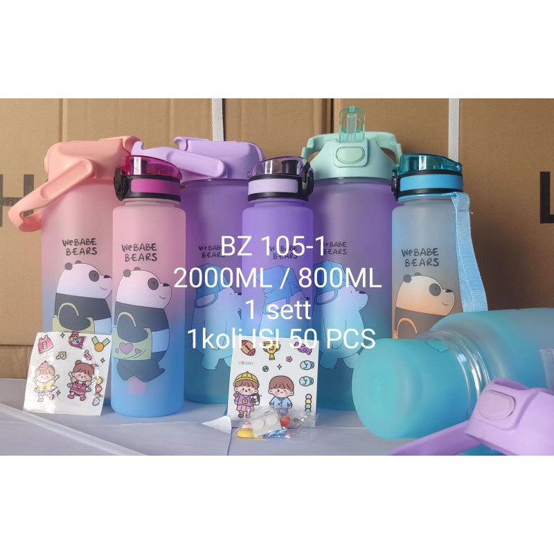 (COD) Botol Minum Gradasi 2L &amp; 1L / Botol Viral Buy 1 Get 1We Babe Bears