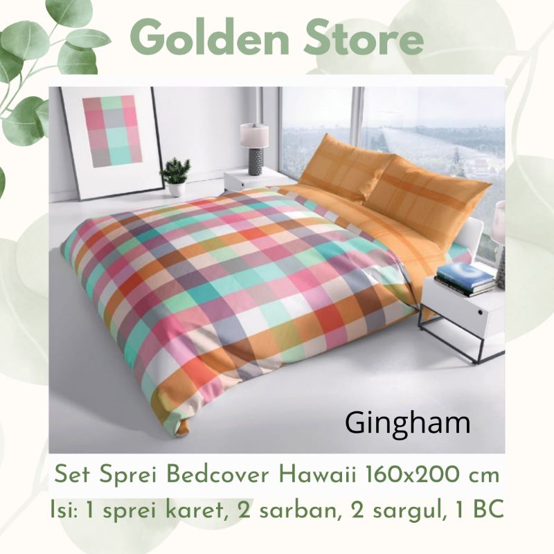 Set Sprei Bedcover Hawaii 160x200 Motif Gingham