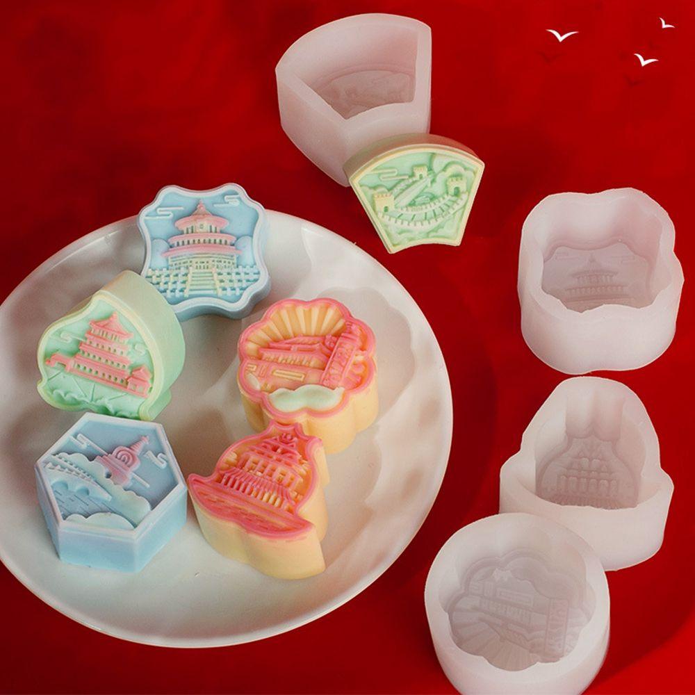 [Elegan] Cetakan Mooncake Oriental Gaya China 3D Great Wall Baking Beijing Kota Dilarang Dessert Mold