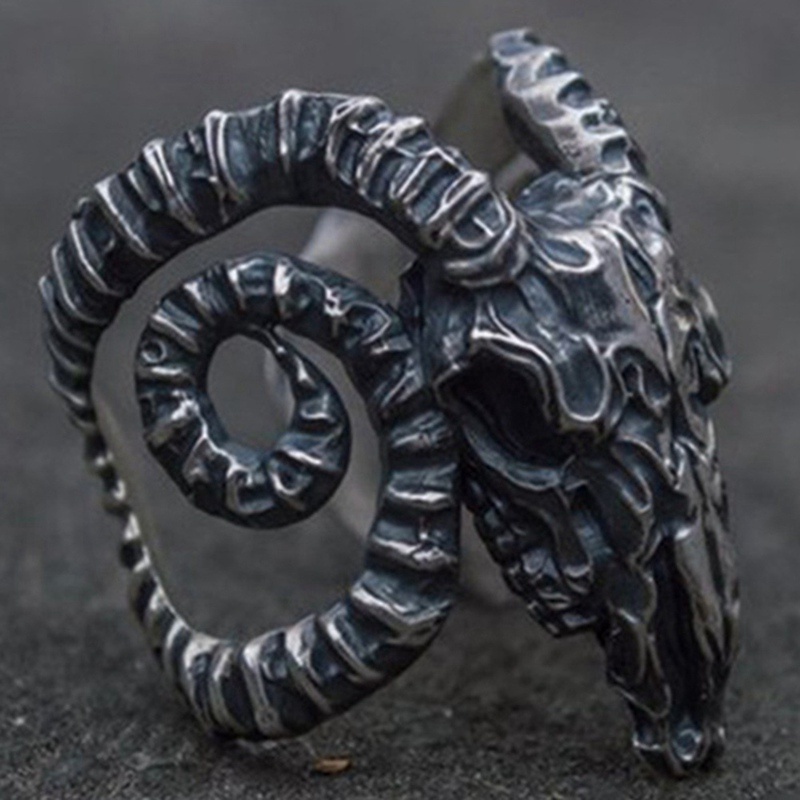 Fancyqube Cincin Model Kepala Tengkorak Bahan Stainless Steel Gaya Vintage Untuk Pria