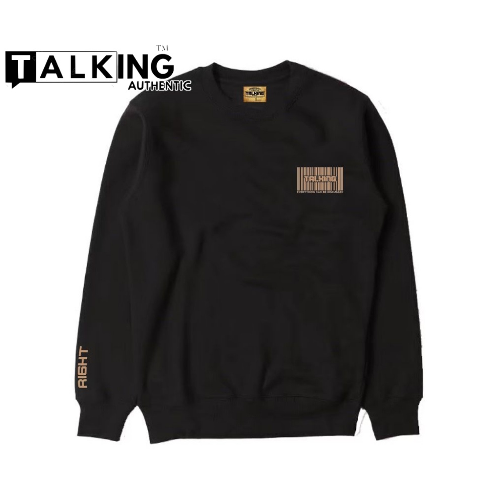 Talking Sweater Pria Oversize Hitam Dua Varian Crewneck Distro Cewek Cowok Lokal Suiter Sablon Print Kasual Street Style Krunek Oblong Lengan Panjang