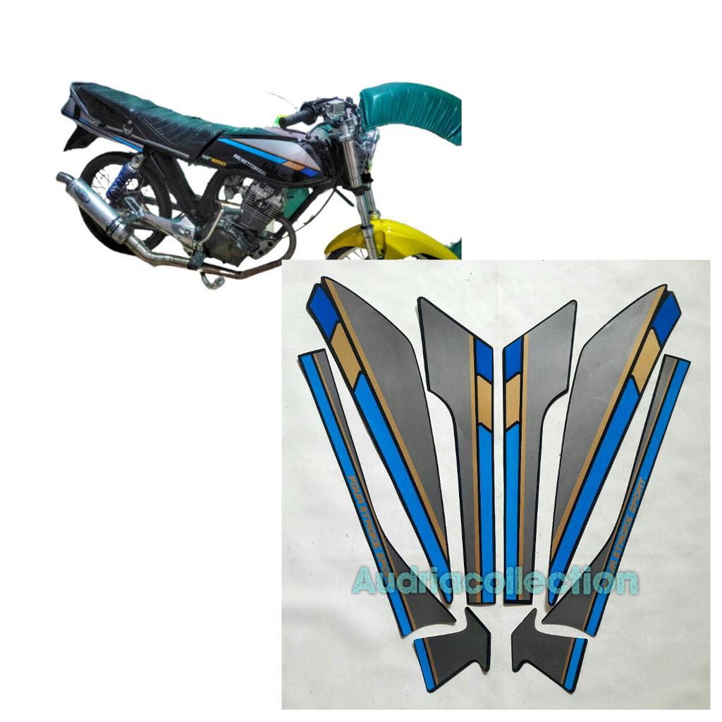 Stiker Striping Motor Honda GL Pro 1992 Full Hitam-Biru