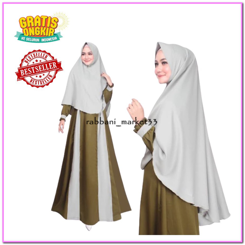 Setelan Muslim  Wanita Marwah Syari  Gamis Khimar Mosscrepe 