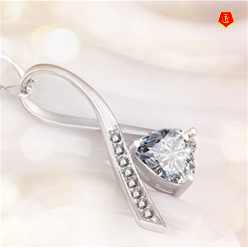 [Ready Stock]Single Bow Diamond Silver Necklace Simple Fashion