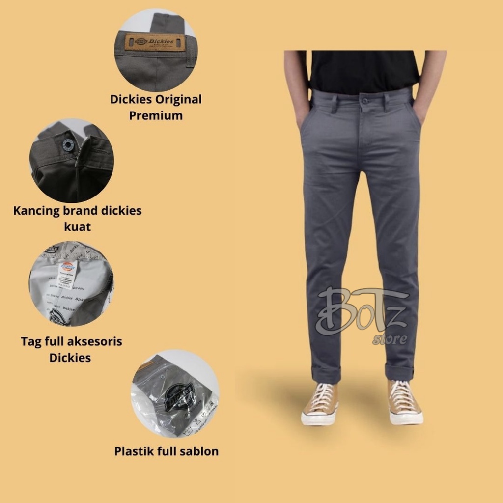 BOTZ Celana Panjang Chino Pria Selvedge Regular Fit (28-45) Chino Long Pants Black Dark Grey Army Mocca Cream Regular Fit