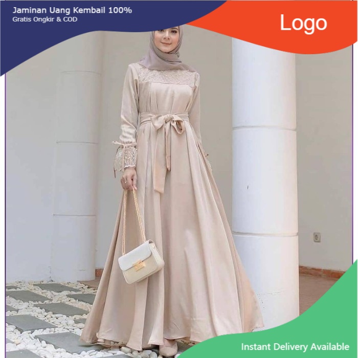 [ COD ] ZHIRANA DRESS l ZIHRANA MAXI FASHION MUSLIM GAUN BRUKAT ZINARA - Mocca