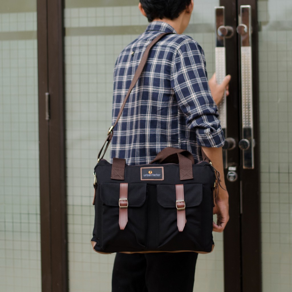 BUSY BLACK |Urban Factor x FORIND| Tas Slempang Laptop Messenger Pria Wanita Slingbag Original Baru