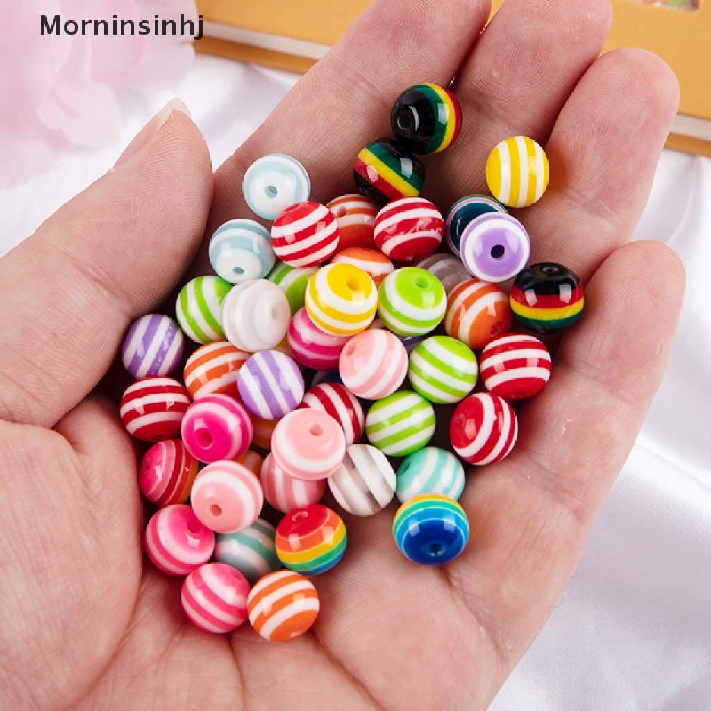 50 Pcs Manik-Manik Strip Spacer Resin Bulat Warna Pelangi Ukuran 8 / 10 / 12mm Untuk Membuat Perhiasan Handmade Charms