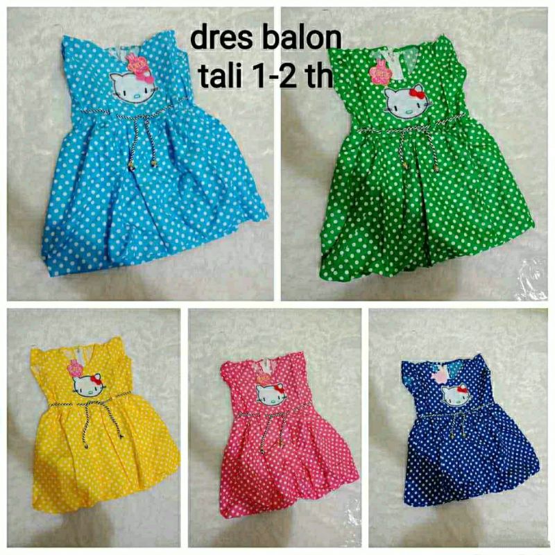 dres baju  balon anak perempuan  hello kitty motif polkadot