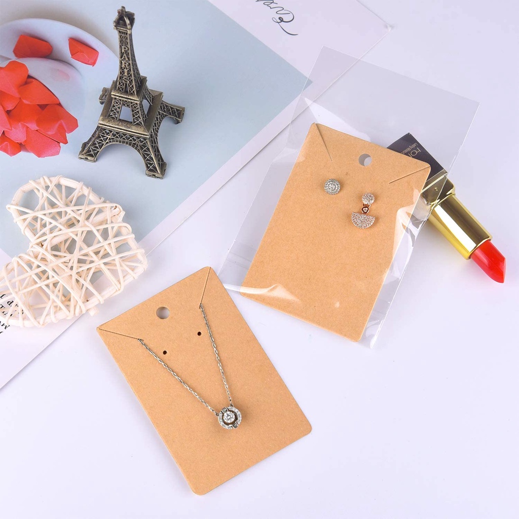 50 Pcs / Set Kantong Kertas Kraft Untuk Display Perhiasan Kalung / Anting