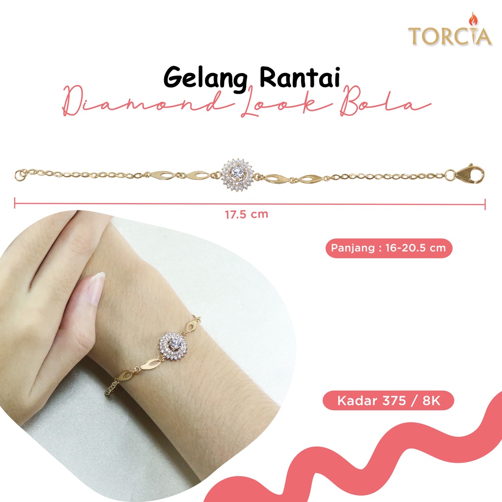 Gelang Rantai Emas Asli Diamond Look Bola Kadar 375 Torcia
