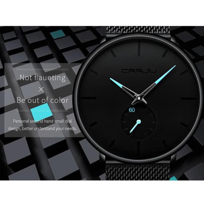 Crrju Jam Tangan Analog Pria Stainless Steel - Cj-2150 - Black Gold