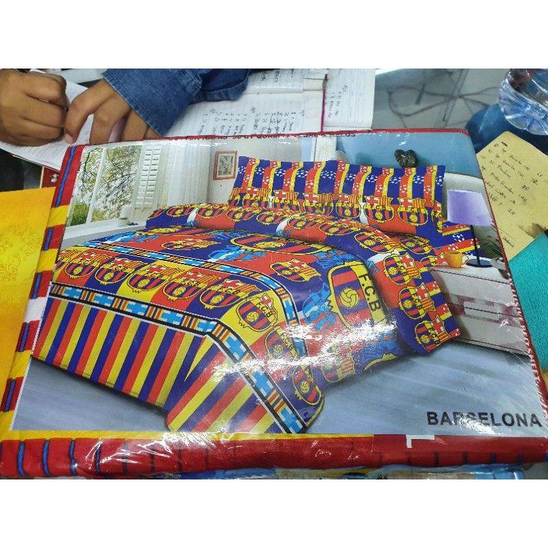 SPREI / SEPRAI KASUR BOLA 3D MOTIF BARCELONA PREMIUM MURAH