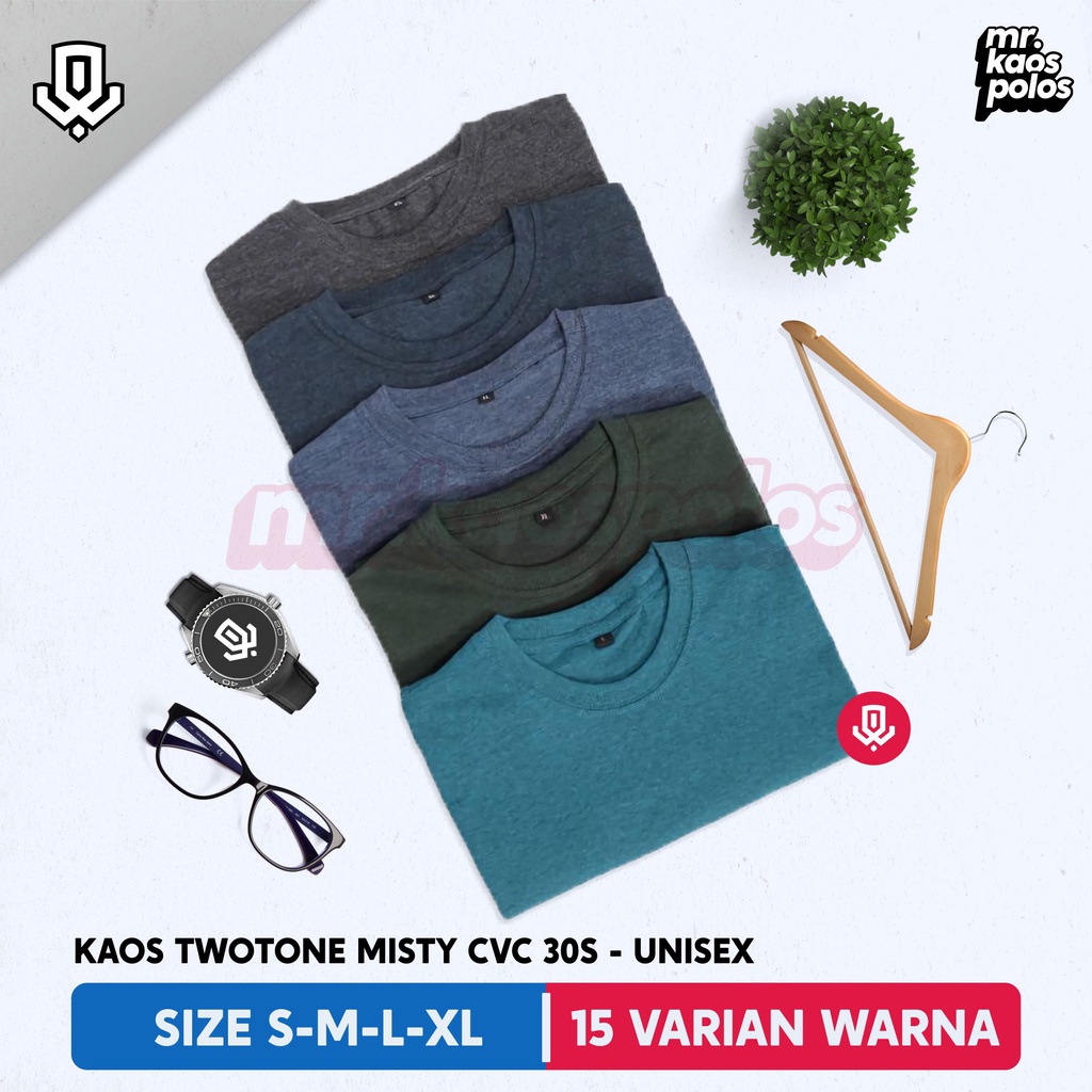 Kaos Twotone Misty Lengan Pendek - Hitam, Denim, Navy, Hijau Botol, Teal Pria Wanita