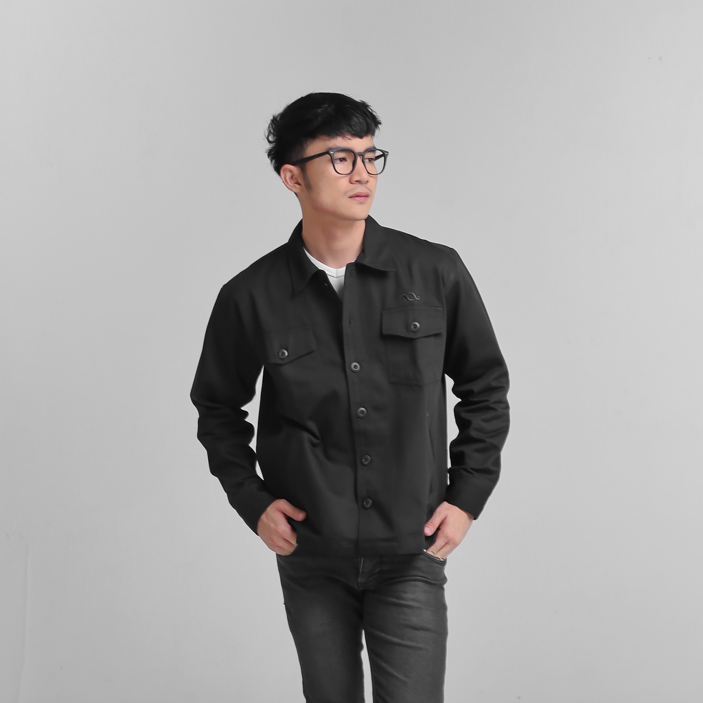 iNeat Zaku Trucker Jacket Black - Jaket Outer Pria Hitam