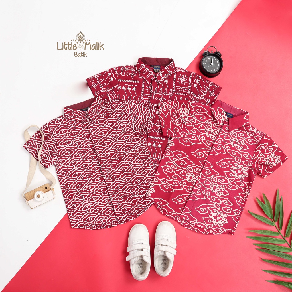 -Batik Organik- Kemeja Batik Anak Lengan Pendek By Little Malik Batik, Garutan Merah Marun