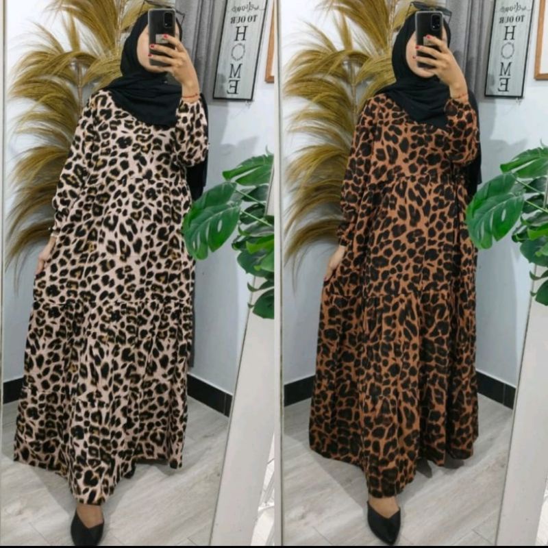 GAMIS LEOPARD STANDAR JUMBO/GAMIS MOTIF MACAN TUTUL/DRESS