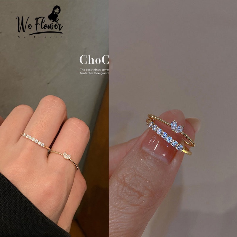 We Flower Cincin Kristal Bentuk Hati Bahan Zirconia Warna Emas Gaya Korea Untuk Wanita