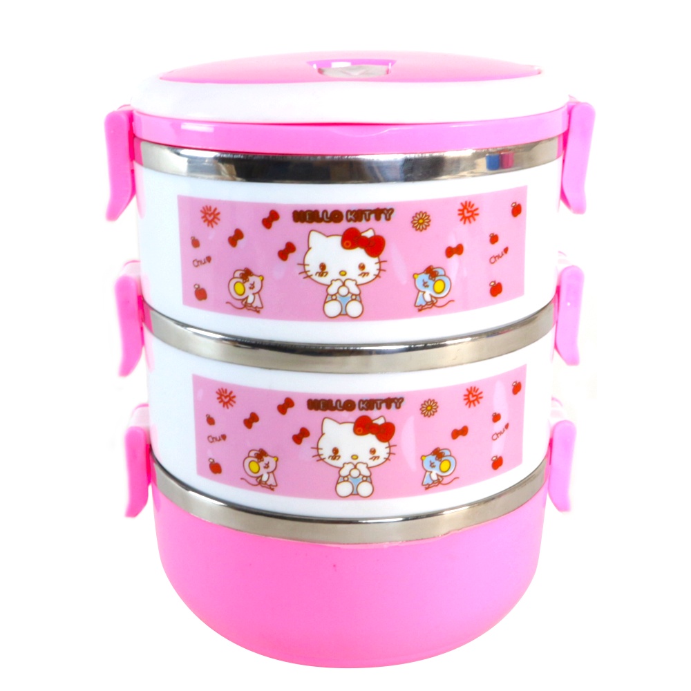 Lunch box Rantang bulat stainless steel susun 3 karakter