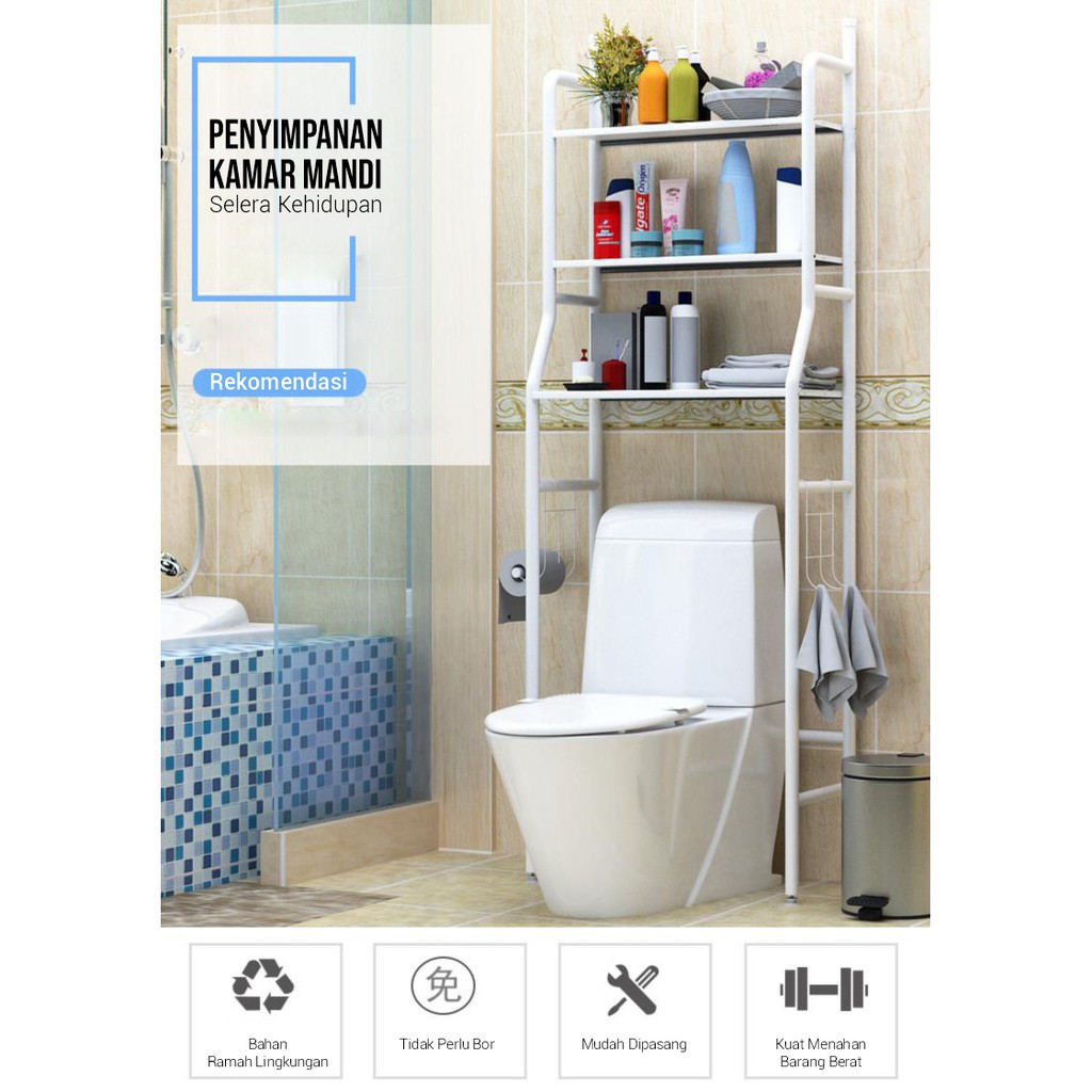 HOVELSHOP Rak Toilet Kamar Mandi Organizer WC Tissue Sabun Kloset 3 Tingkat Serbaguna