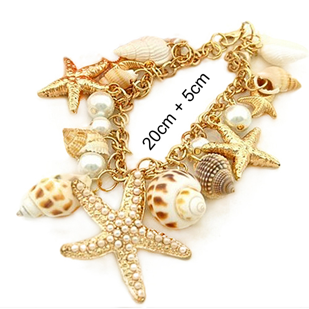 Canaan Gelang Tangan Rantai Adjustable Lapis Emas Untuk Wanita / Pantai