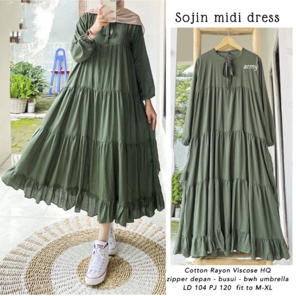 SOJIN MIDI DRESS / MIDI DRESS REMPEL / MIDI DRESS POLOS MODEL REMPEL SUSUN / MIDI DRESS TERBARU / MI