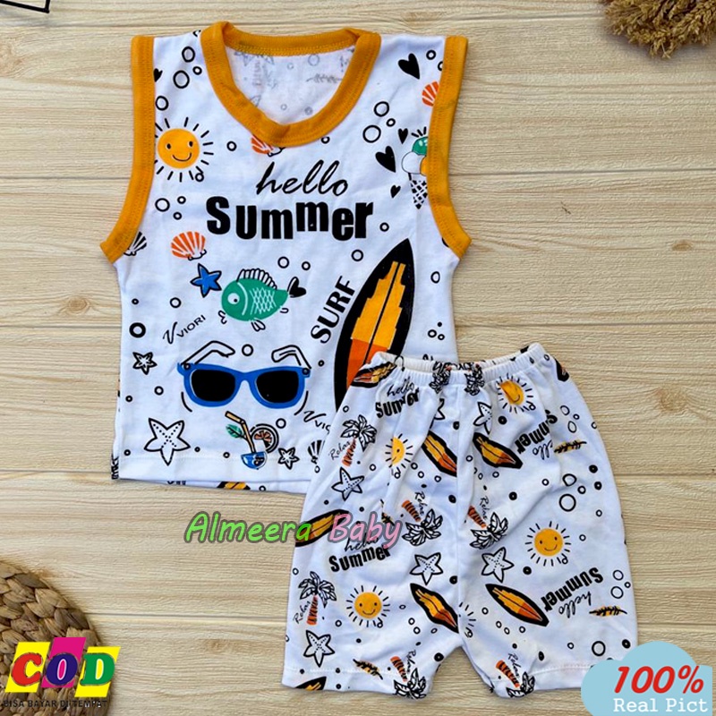 Setelan Baju Bayi Tanpa Lengan Motif Summer Usia 3-12 Bulan Almeera Baby and Kids