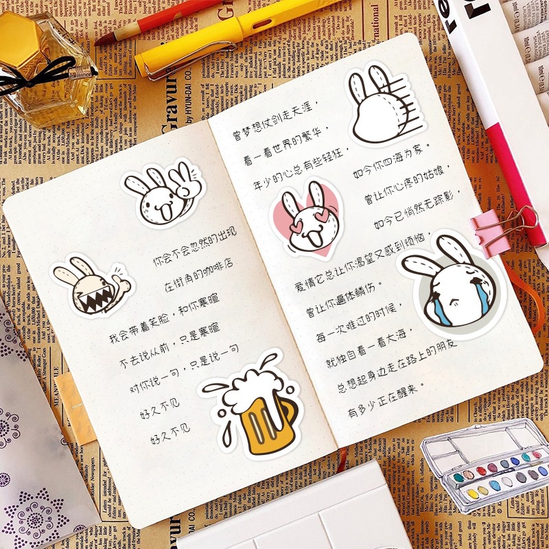 Paskah kelinci stiker lucu kelinci Jurnal bahan kreatif kartun ponsel case Cangkir air tangan Buku s