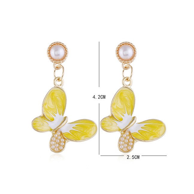 LRC Anting Tusuk Fashion Contrast Color Hollow Butterfly Pearl A6138X