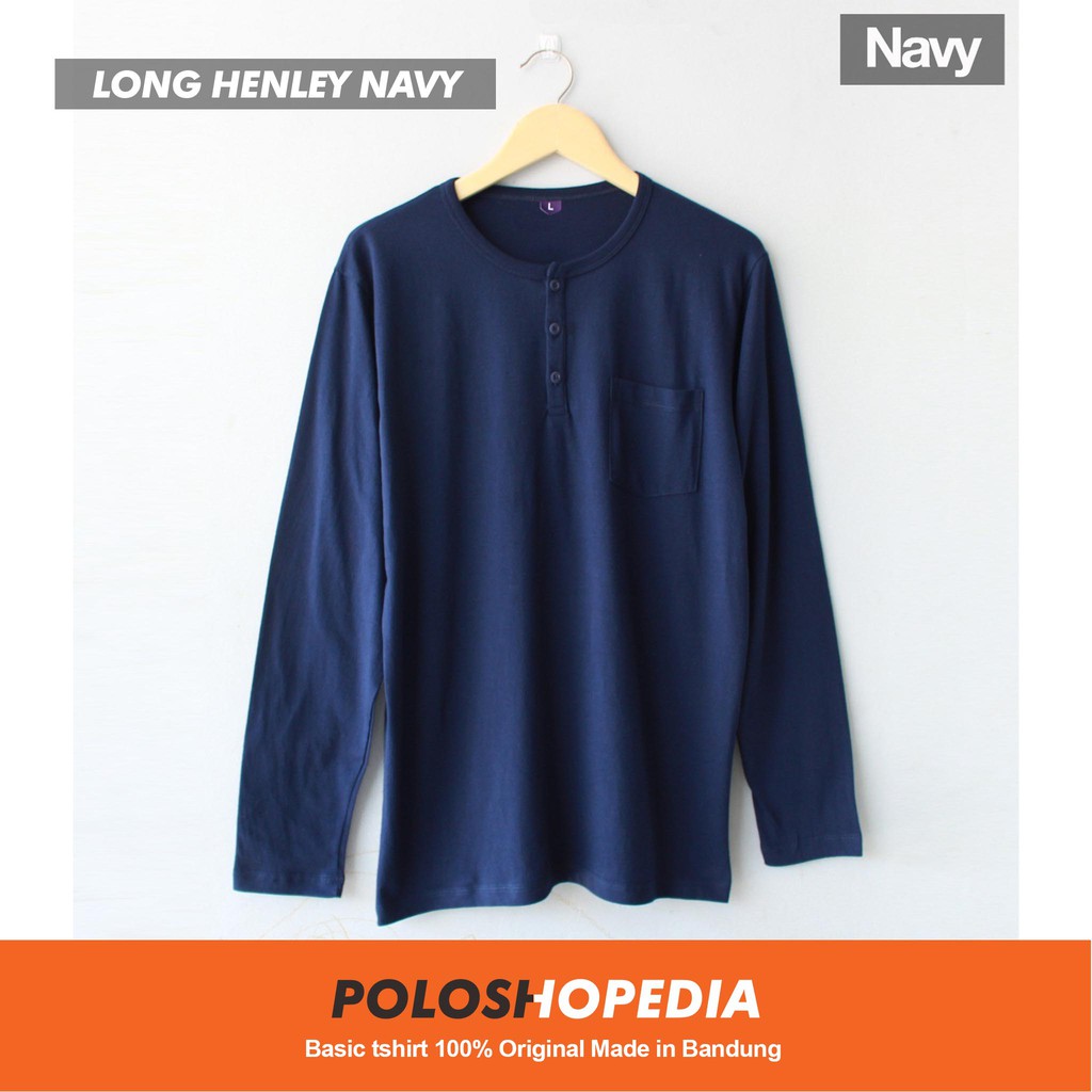 KAOS POLOS SAKU KANCING LENGAN PANJANG NAVY PRIA WANITA / LONGSLEEVE HENLEY NAVY BLUE