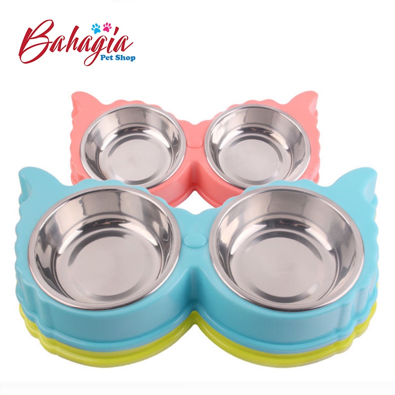 Double Bowl Stainless Steel Plastic-Owl Shape |Mangkok hewan stainless