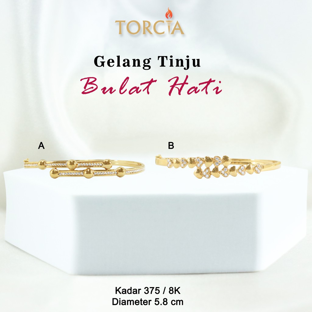 Gelang Oval Emas Asli Tinju Bulat Hati Kadar 375 Torcia