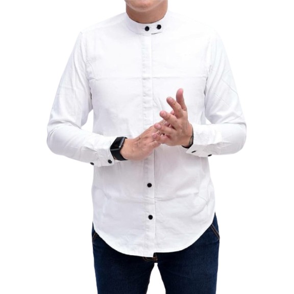 Baju Kemeja Cowok/ Pria Warna Putih Kerah Shanghai Keren