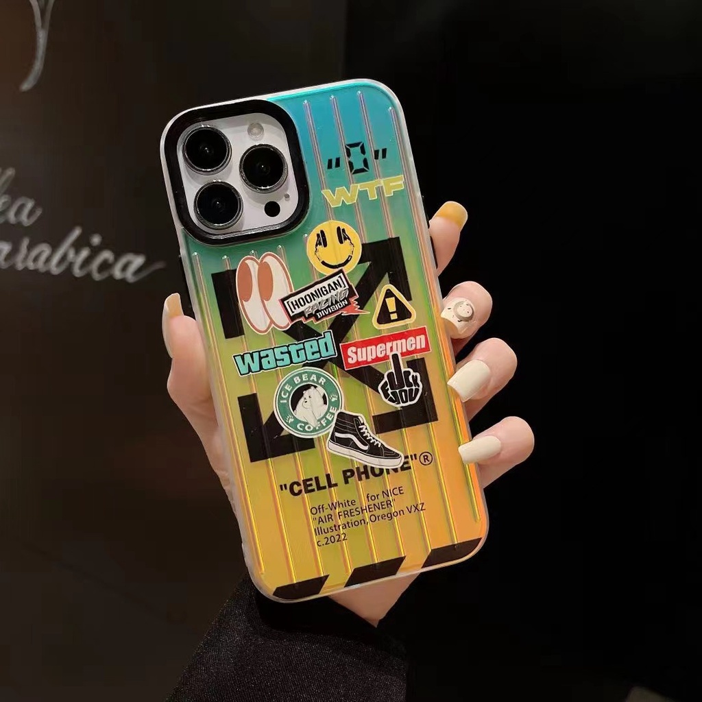 LASER TIDE BRAND PERSONALITY LABEL MOBILE PHONE CASE FOR CASE IPHONE 11 12 13 14 PRO MAX 14MAX XR X XS MAX HIGH-END CREATIVE ANTI-FALL HARD CASE