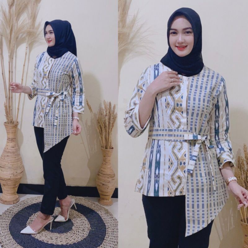 tey-17 Batik wanita ASJ SA HRB026 Kenongo Kemeja Tosca Pendek-Raster Hijau