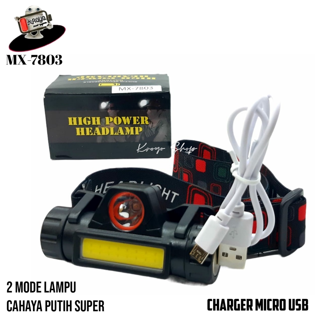 Senter Kepala Headlamp LED High Power Super Terang 2 Model  Cahaya Charger Micro USB