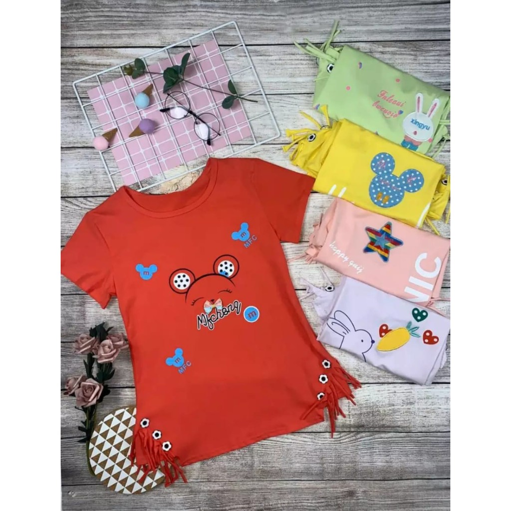 Kaos Anak Perempuan Usia 1 tahun - 9 tahun / Baju Anak Perempuan Lengan Pendek / 100% cotton import