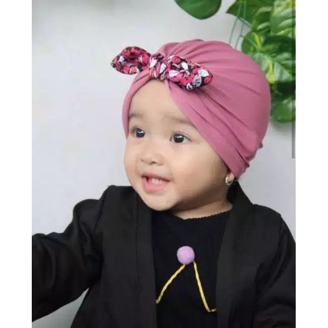 TURBAN BAYI CEWEK PITA KELINCI - Ciput Bayi Cewek Kupluk Warna Polos Model Pita