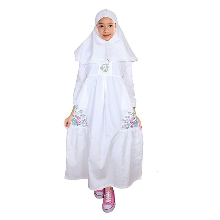 Gamis Putih Fayrany Busana Muslim Anak Gamis Putih FGP-005 - Bordir Warna Terbaru Murah